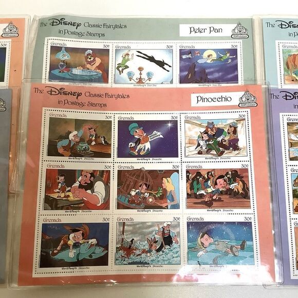 DISNEY COLLECTORS  STAMPS SHEETS 1987 Complete set 2 CLASSIC FAIRYTALES POSTAGE - Picture 1 of 5